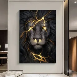 Wall Art Posters Black And Gold Light Lion On Canvas Painting Modern Animal Pictures For Living Room Home Decoration No Frame