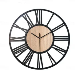Wall Clock Art Simple Clock Outdoor Clock 16inch Iron Art Wooden Roman Numerals Large Outdoor Clock Retro Open Face Silent Quartz Battery Operated Decor Clock