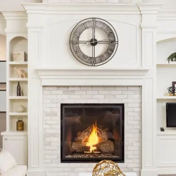 Wall Clock Becka Gray Silver 60CM Wall Clock Modern Silent Clockwork Industrial Wall Clock Round Wall Clock Metal Industrial Iron Vintage French Provincial Antique