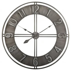 Wall Clock Becka Gray Silver 60CM Wall Clock Modern Silent Clockwork Industrial Wall Clock Round Wall Clock Metal Industrial Iron Vintage French Provincial Antique