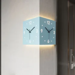 Wall Clock Double Sided Corner Wall Clock Battery Operated Wall Clocks 3D Silent Clock Wall Decor Sticker Non Ticking With Light