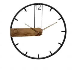 Wall Clock Metal Walnut Pointer Retro Simple Creative Light Luxury Nordic Wall Clock Home Kitchen Office Classroom School 53 60 cm