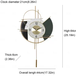 Wall Clock Modern Large Wall Clocks for Home Decor Silent Non-Ticking Big Pendulum Wall Clock for Living Room Battery Operated Gold Decorative Wall Clock for Bedroom Office Kitchen Wall Decor 44 * 64