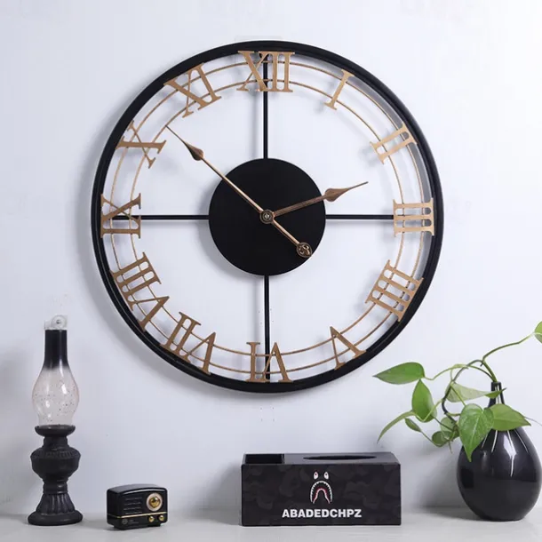 Wall Clocks Creativity Metal Clock Rome Decor Clocks Wrought Iron Round Art Wall Clock Large Wall Clock for Restaurants and Cafes Metal Wall Clock 60cm