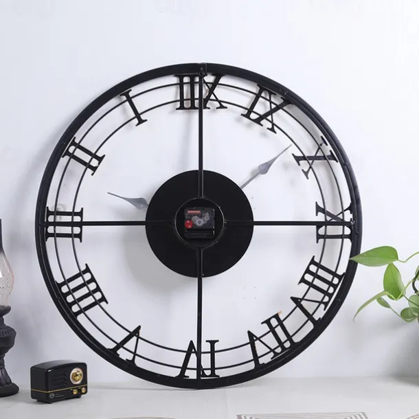 Wall Clocks Creativity Metal Clock Rome Decor Clocks Wrought Iron Round Art Wall Clock Large Wall Clock for Restaurants and Cafes Metal Wall Clock 60cm