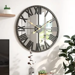 Wall Clocks for Living Room Decorative Wall Clocks for Decor Mirrored Modern Wall Clock with Roman Numerals Frame Large Clocks for Wall Home Decoration 50 cm