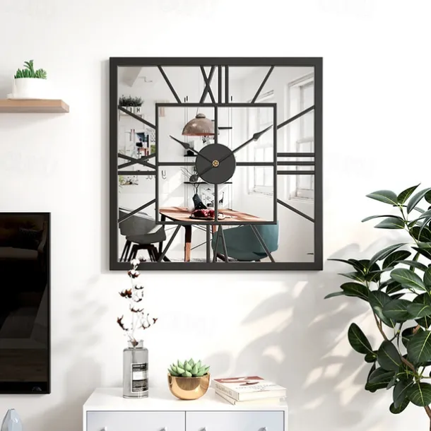 Wall clocks Large Vintage Luxury Wall Clock Metal With Mirror Wall Clock Modern Design Silent Square Clocks Wall Home Decor
