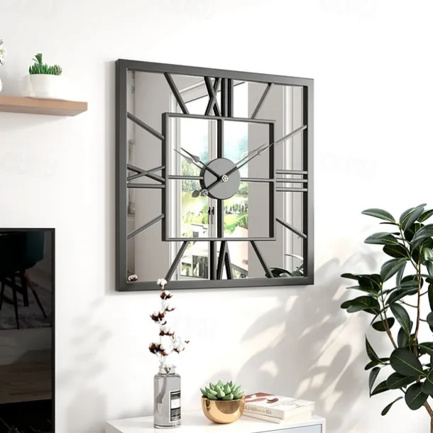 Wall clocks Large Vintage Luxury Wall Clock Metal With Mirror Wall Clock Modern Design Silent Square Clocks Wall Home Decor