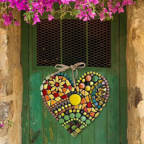 Wall Decor Mosaic Heart Pendants for Doors Hanging Garden Ornament Retro Gift Mosaic Art Home Decoration