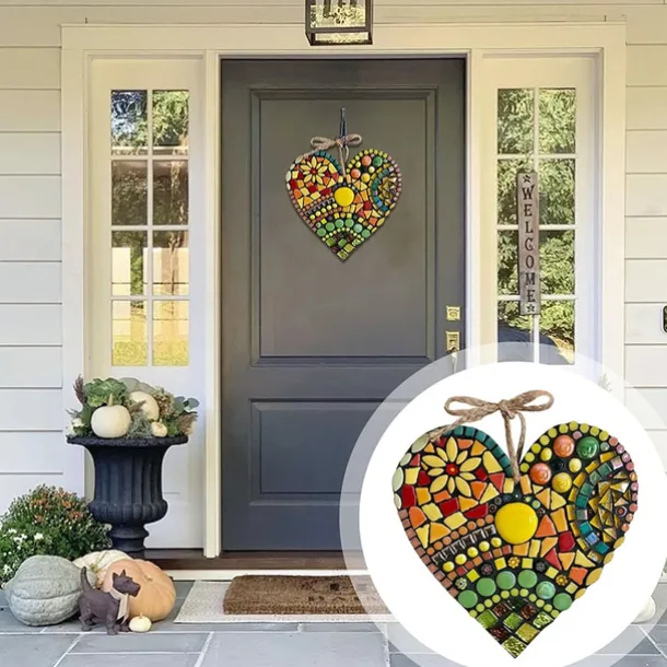 Wall Decor Mosaic Heart Pendants for Doors Hanging Garden Ornament Retro Gift Mosaic Art Home Decoration