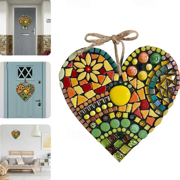 Wall Decor Mosaic Heart Pendants for Doors Hanging Garden Ornament Retro Gift Mosaic Art Home Decoration