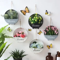 Wall Decoration European Creative Iron Art Round Wall Hanging Simple Hall Decoration Storage Flower Basket