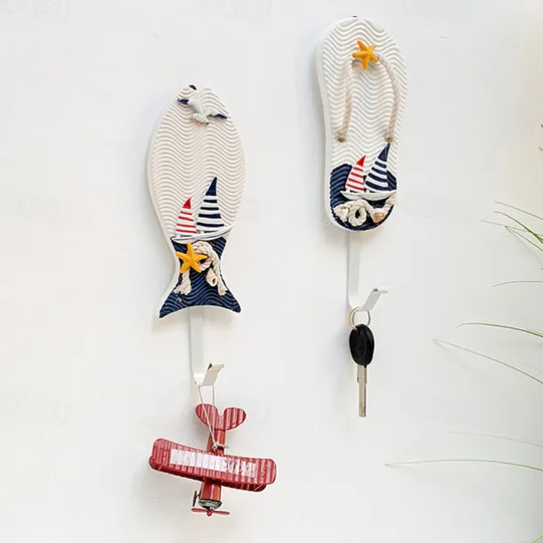 Wall Decoration Wall Hanging Mediterranean Style Home Coat Hook Small Fish Sailing Slipper Style