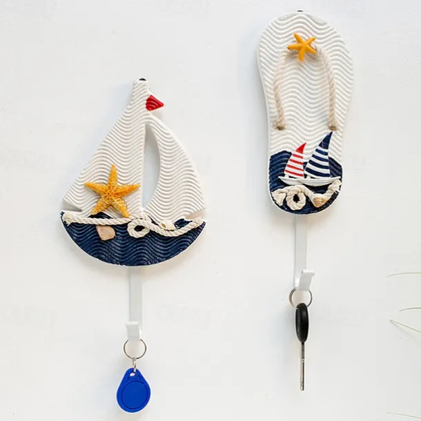 Wall Decoration Wall Hanging Mediterranean Style Home Coat Hook Small Fish Sailing Slipper Style