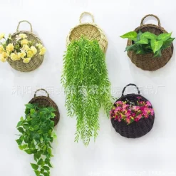 wall hanging flower basket decoration woven basket straw basket wicker flower pot rattan basket plant rattan wall hanging flower basket wholesale