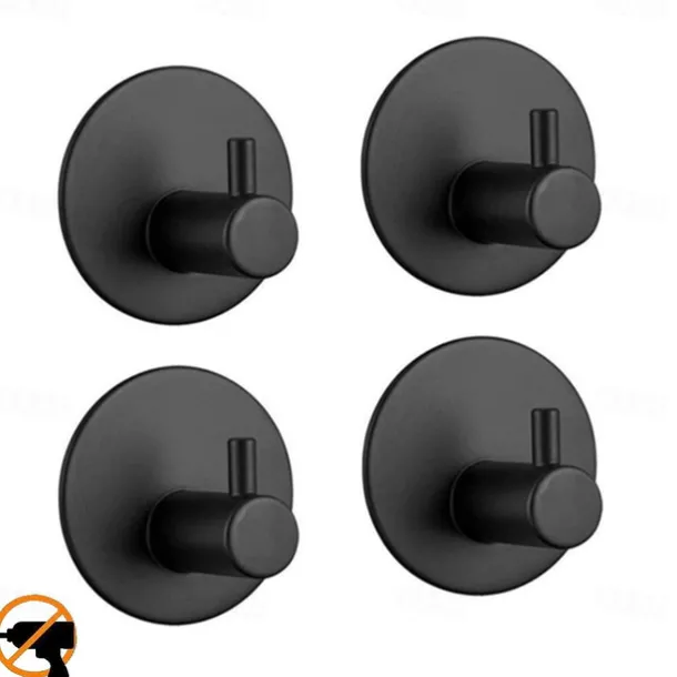 Wall Hooks 4 Pieces Self-adhesive Durable 304 Stainless Steel Wall Hangers Waterproof Rustproof for Kitchen Bathrooms 3M