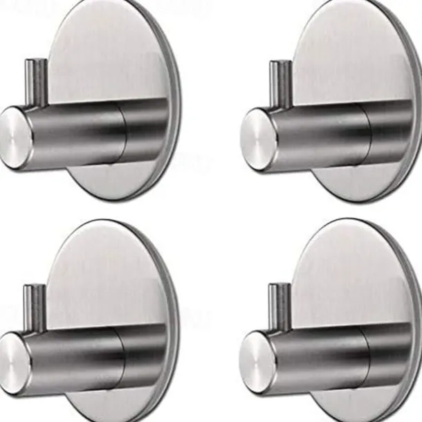 Wall Hooks 4 Pieces Self-adhesive Durable 304 Stainless Steel Wall Hangers Waterproof Rustproof for Kitchen Bathrooms 3M