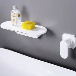 Wall Mount Bathroom Sink Mixer Faucet Brass, Waterfall Basin Taps Wall Mounted Single Handle One Hole Tap with Hot and Cold Hose Black White Electroplated