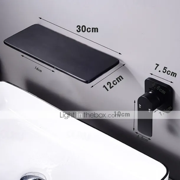 Wall Mount Bathroom Sink Mixer Faucet Brass, Waterfall Basin Taps Wall Mounted Single Handle One Hole Tap with Hot and Cold Hose Black White Electroplated