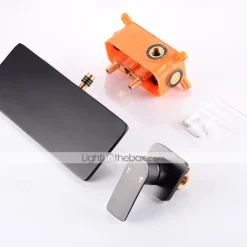 Wall Mount Bathroom Sink Mixer Faucet Brass, Waterfall Basin Taps Wall Mounted Single Handle One Hole Tap with Hot and Cold Hose Black White Electroplated