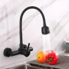 Wall Mount Kitchen Sink Mixer Faucet with Sprayer Kitchen Faucet Stainless Steel Pot Filler Taps, 360 Swivel Polished Black/Chrome Single Handle Mixer Vessel Tap