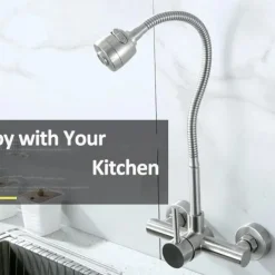 Wall Mount Kitchen Sink Mixer Faucet with Sprayer Kitchen Faucet Stainless Steel Pot Filler Taps, 360 Swivel Polished Black/Chrome Single Handle Mixer Vessel Tap