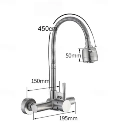 Wall Mount Kitchen Sink Mixer Faucet with Sprayer Kitchen Faucet Stainless Steel Pot Filler Taps, 360 Swivel Polished Black/Chrome Single Handle Mixer Vessel Tap