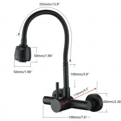 Wall Mount Kitchen Sink Mixer Faucet with Sprayer Kitchen Faucet Stainless Steel Pot Filler Taps, 360 Swivel Polished Black/Chrome Single Handle Mixer Vessel Tap