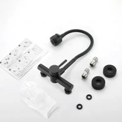 Wall Mount Kitchen Sink Mixer Faucet with Sprayer Kitchen Faucet Stainless Steel Pot Filler Taps, 360 Swivel Polished Black/Chrome Single Handle Mixer Vessel Tap