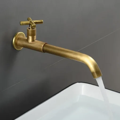Wall Mounted Bathroom Sink Faucet, Brass Constructed Single Handle One Hole Long Reversible Spout Bath Mixer Taps for Bathroom Sink Tall Vessel, in Black Antique Brass Chrome Silver