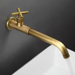 Wall Mounted Bathroom Sink Faucet Cold Water Only, Basin Taps Vintage Brass Single Handles One 3 Hole Washroom Wash Baxin Tap