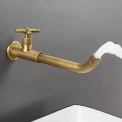 Wall Mounted Bathroom Sink Faucet Cold Water Only, Basin Taps Vintage Brass Single Handles One 3 Hole Washroom Wash Baxin Tap