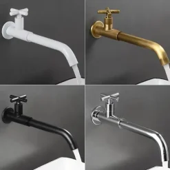 Wall Mounted Bathroom Sink Faucet Cold Only, 360 Swivel Brass Basin Taps, Single Handle One Hole Vessel Tap Washroom
