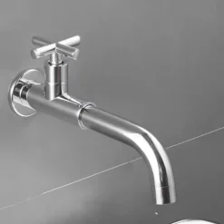 Wall Mounted Bathroom Sink Faucet Cold Only, 360 Swivel Brass Basin Taps, Single Handle One Hole Vessel Tap Washroom