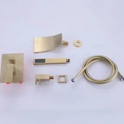 Wall Mounted Bathtub Faucet with Hand Shower, Modern Wall Installation with Ceramic Valve, Bathtub Filling Shower Mixer Faucets, Single Handle Cascading Faucet