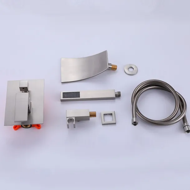 Wall Mounted Bathtub Faucet with Hand Shower, Modern Wall Installation with Ceramic Valve, Bathtub Filling Shower Mixer Faucets, Single Handle Cascading Faucet