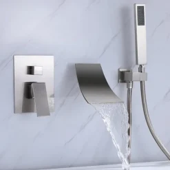 Wall Mounted Bathtub Faucet with Hand Shower, Modern Wall Installation with Ceramic Valve, Bathtub Filling Shower Mixer Faucets, Single Handle Cascading Faucet