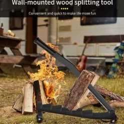 Wall Mounted Kindling Splitter Log Splitter Portable Metal Manual Fire Wood Kindling Splitter, Hand Sturdy Firewood Cutter, Heavy Duty Firewood Crackers Wedge for Indoor or Outdoor