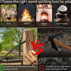 Wall Mounted Kindling Splitter Log Splitter Portable Metal Manual Fire Wood Kindling Splitter, Hand Sturdy Firewood Cutter, Heavy Duty Firewood Crackers Wedge for Indoor or Outdoor