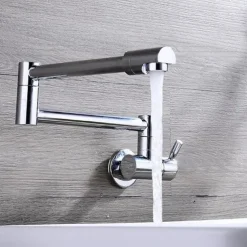 Wall Mounted Kitchen Faucet,Pot Filler Type Silvery Single Handle One Hole Contemporary Kitchen Taps with Cold Water Only