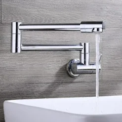 Wall Mounted Kitchen Faucet,Pot Filler Type Silvery Single Handle One Hole Contemporary Kitchen Taps with Cold Water Only