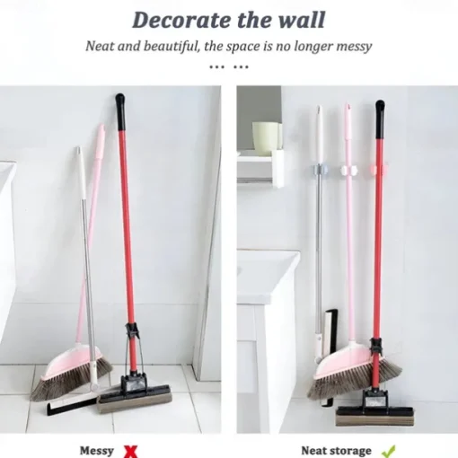 Wall Mounted Mop Organizer Holder Broom Hanger Bathroom Hook Rack Kitchen Storage Tool Seamless Adhesive Home Clip Hanging