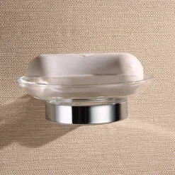 Wall Mounted Soap Holder with Glass Cup Chrome,Soap Dish for Shower Wall Chrome-Durable and Sturdy,Easy to Install-Solid Brass