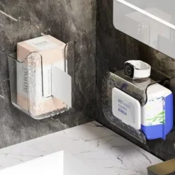 Wall Mounted Tissue Box, Kitchen Wipes Storage Box, No Punching Self-Adhesive Wall-Mounted Toilet Paper Holder