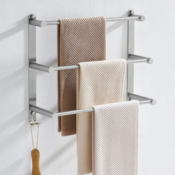 Wall Mounted Towel Rack with Hooks,Stainless Steel 3-TierTowel Bar Storage Shelf for Bathroom 30cm~70cm Towel Holder Towel Rail Towel Hanger