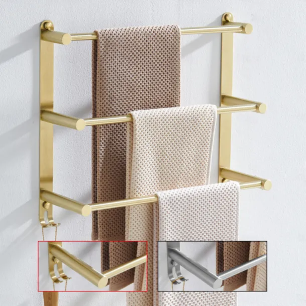 Wall Mounted Towel Rack with Hooks,Stainless Steel 3-TierTowel Bar Storage Shelf for Bathroom 30cm~70cm Towel Holder Towel Rail Towel Hanger
