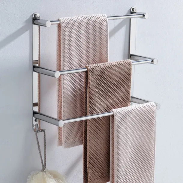Wall Mounted Towel Rack with Hooks,Stainless Steel 3-TierTowel Bar Storage Shelf for Bathroom 30cm~70cm Towel Holder Towel Rail Towel Hanger