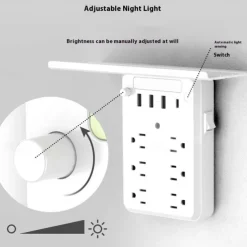 Wall Outlet Extender with Shelf Night, 9 in 1 Outlet Extender with Shelf, Multi Plug Outlets Extenders, Wall Electrical Outlets Extenders, Plug Expander for Home Dorm