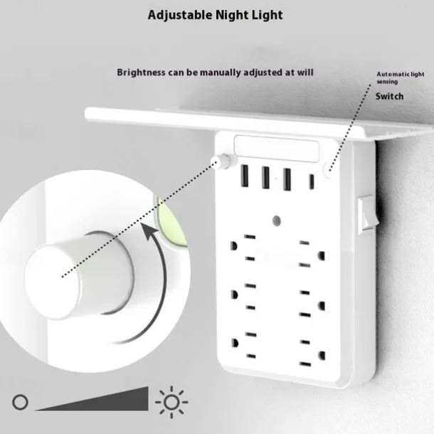 Wall Outlet Extender with Shelf Night, 9 in 1 Outlet Extender with Shelf, Multi Plug Outlets Extenders, Wall Electrical Outlets Extenders, Plug Expander for Home Dorm