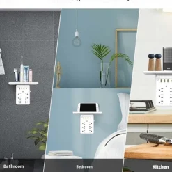 Wall Outlet Extender with Shelf Night, 9 in 1 Outlet Extender with Shelf, Multi Plug Outlets Extenders, Wall Electrical Outlets Extenders, Plug Expander for Home Dorm